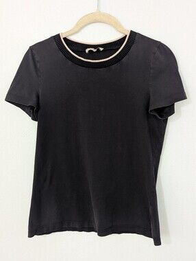 Falconeri Contrast Neck Shirt Short Sleeve Crewneck Black Cream Small S